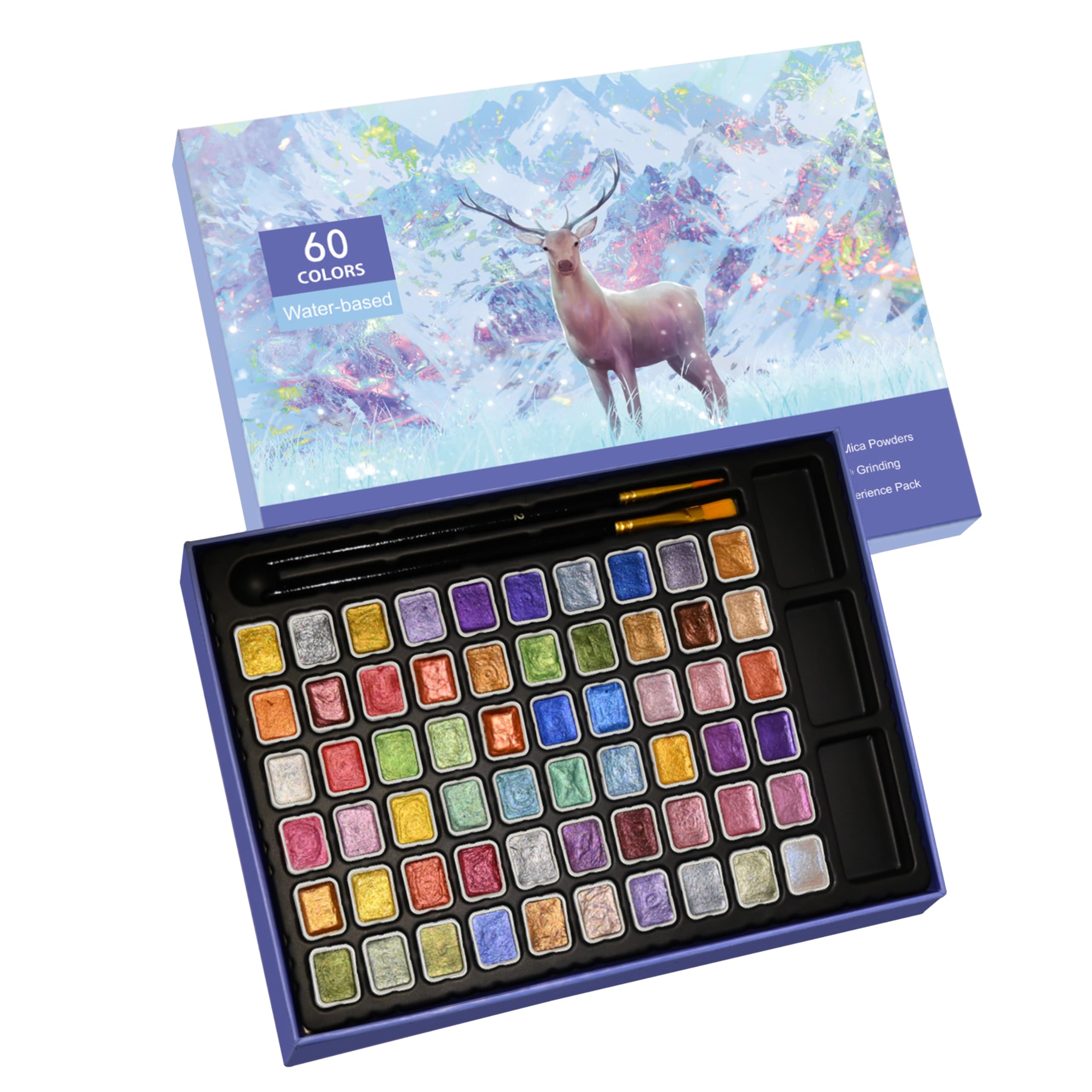 GlisDyck 60 Color Metallic Watercolor Paint Set | Mini Shimmer Pearl Kit