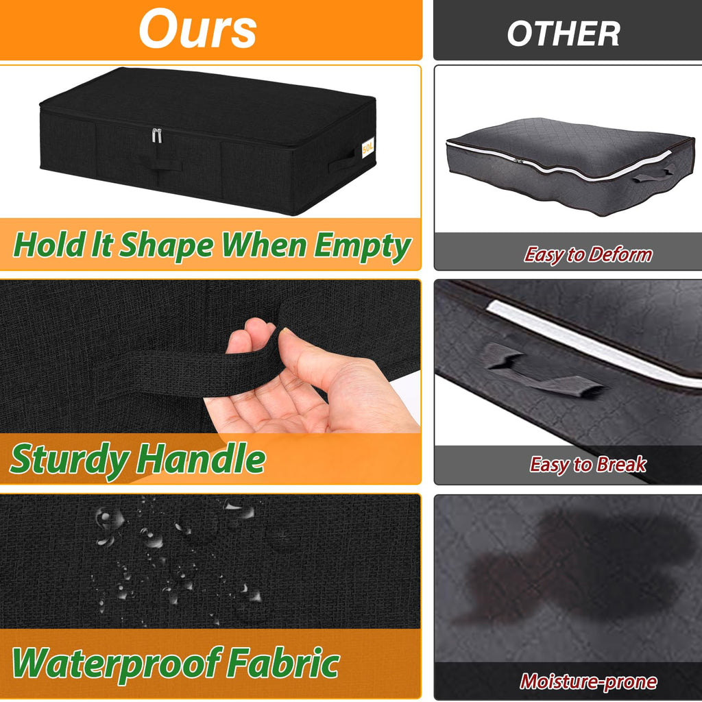 Jolof Store Underbed Storage Box with Lids | 3-Pack Foldable Fabric Bins