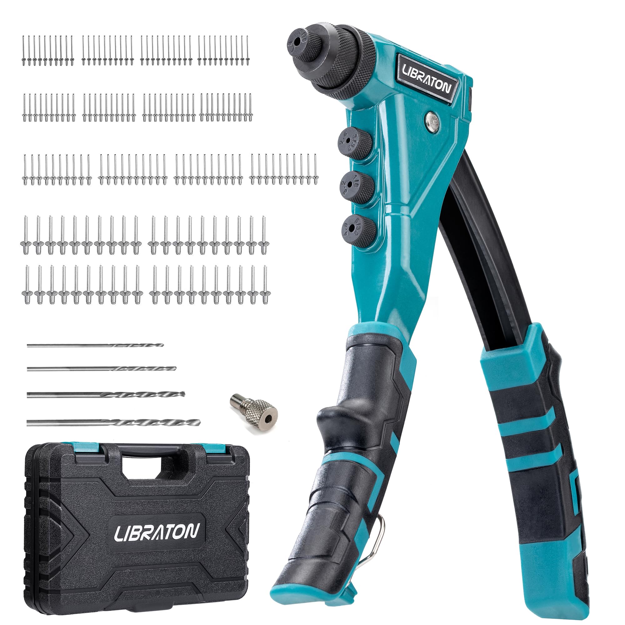 Libraton Heavy-Duty Pop Rivet Gun Kit with 160 Rivets and 4 Drill Bits