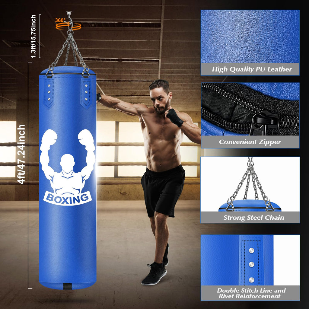 NZQXJXZ 4FT Unfilled Heavy Punching Bag Set with MMA Gloves & Reflex Ball