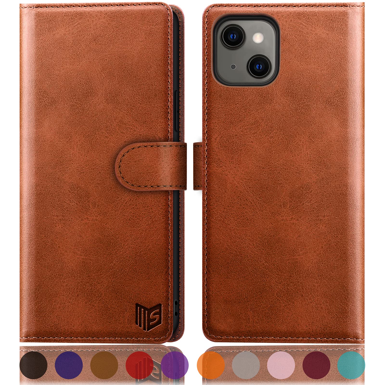 SUANPOT iPhone 13 Case - RFID Blocking PU Leather Wallet Flip Cover