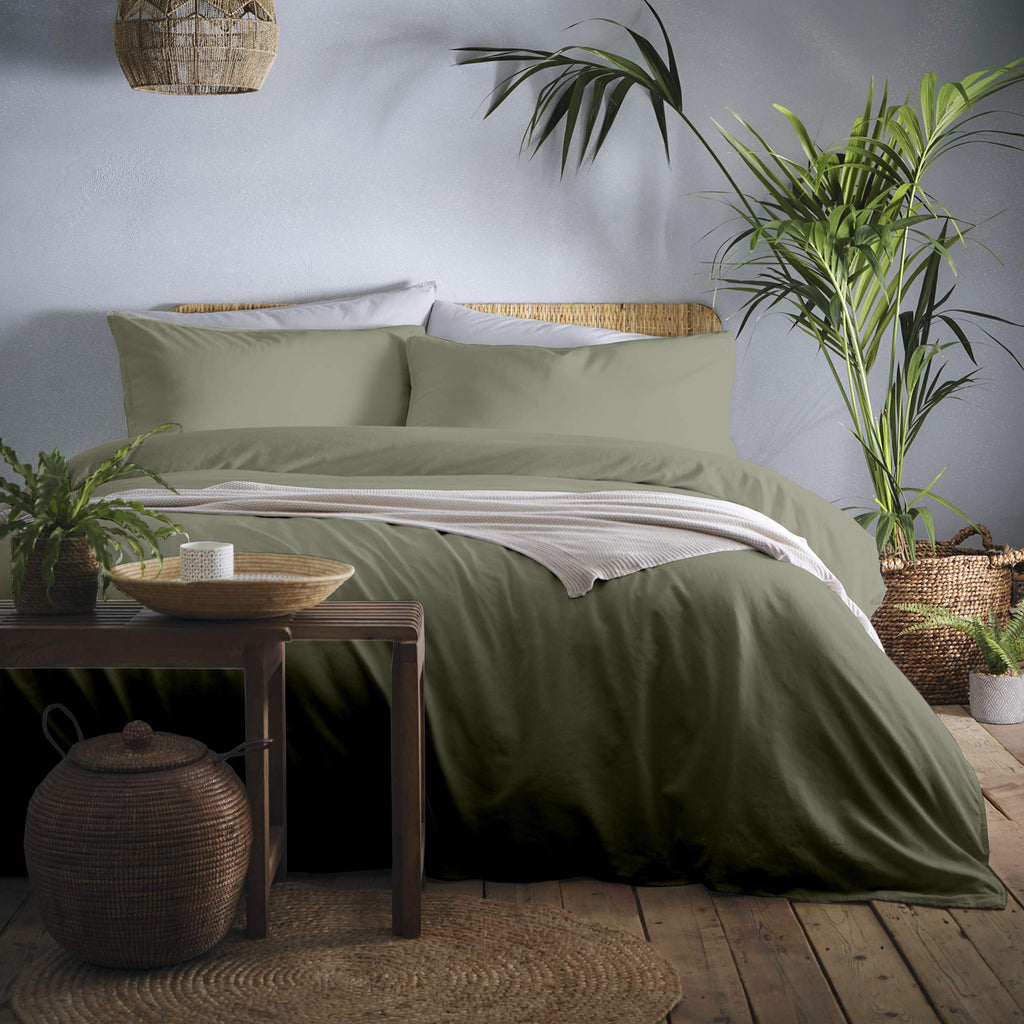 Appletree Dark Green 100% Cotton Duvet Cover Set | Super King Bedding