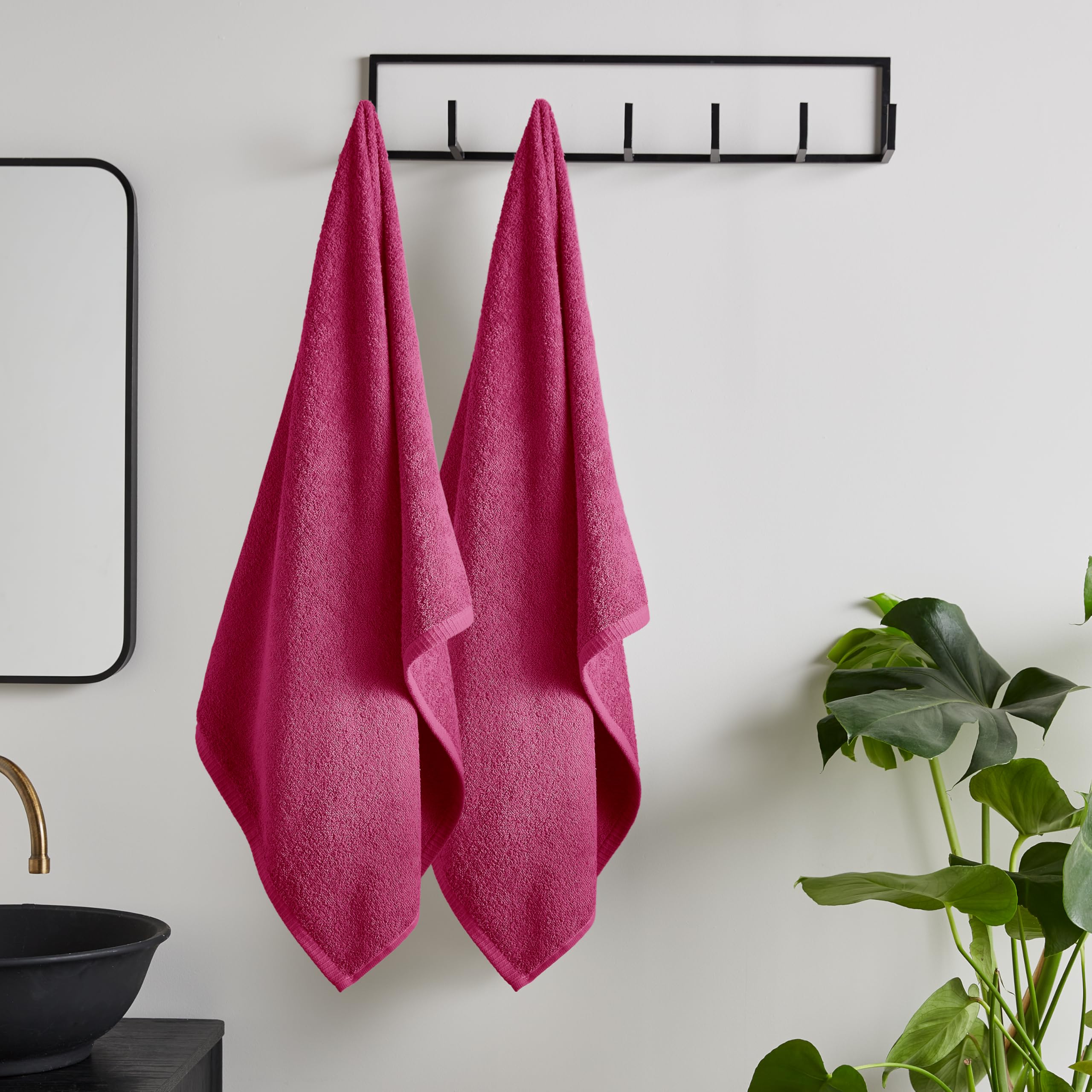 Catherine Lansfield Quick Dry Cotton Bath Sheet Pair, Hot Pink – 90x140cm