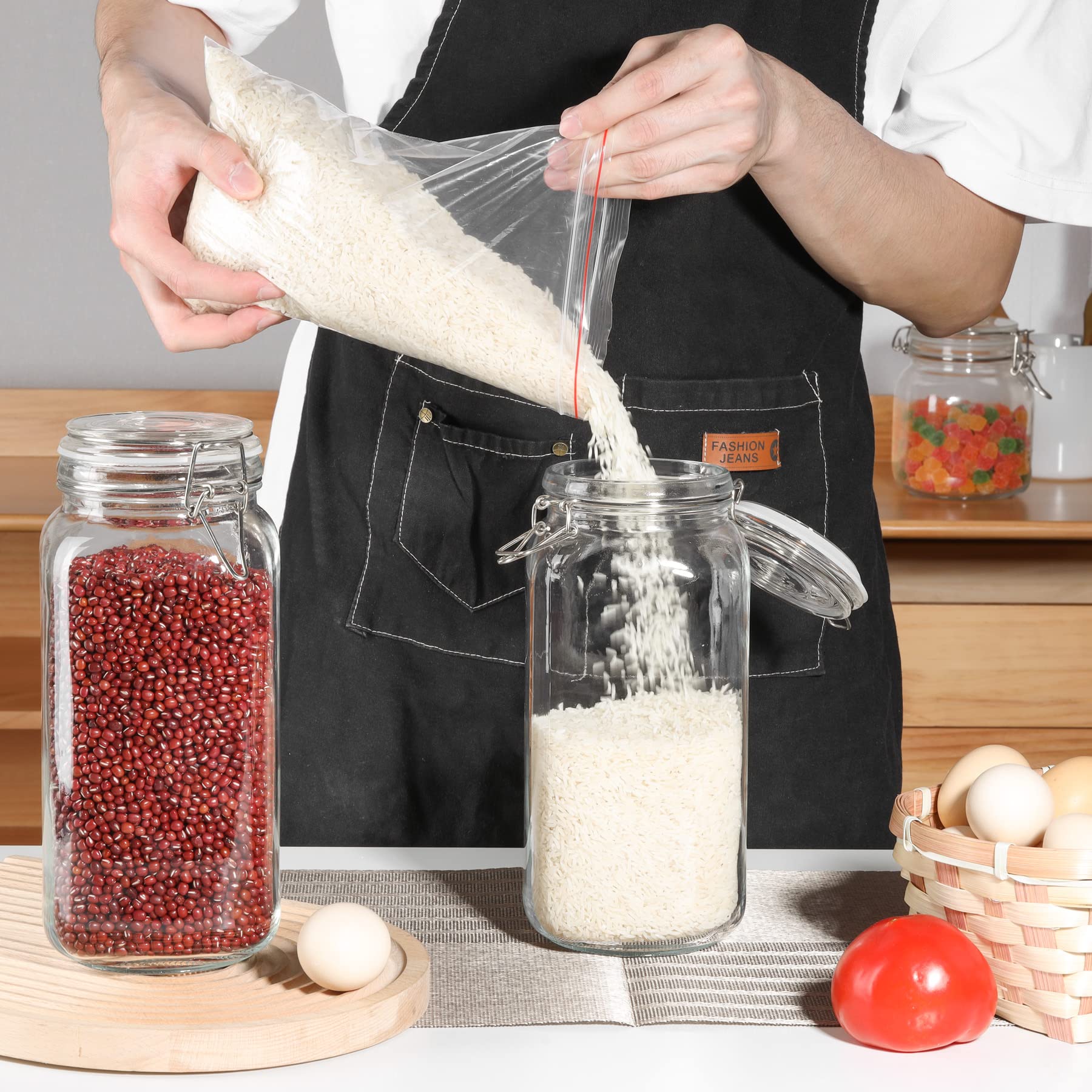 ComSaf Airtight Glass Storage Jars - 2300ML Wide Mouth Canisters, Set of 3