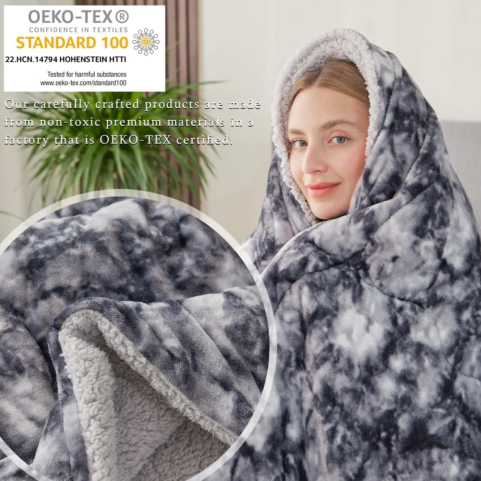 CHOSHOME Sherpa Fleece Throw Blanket – Dark Grey Tie-Dye Fuzzy Bedspread