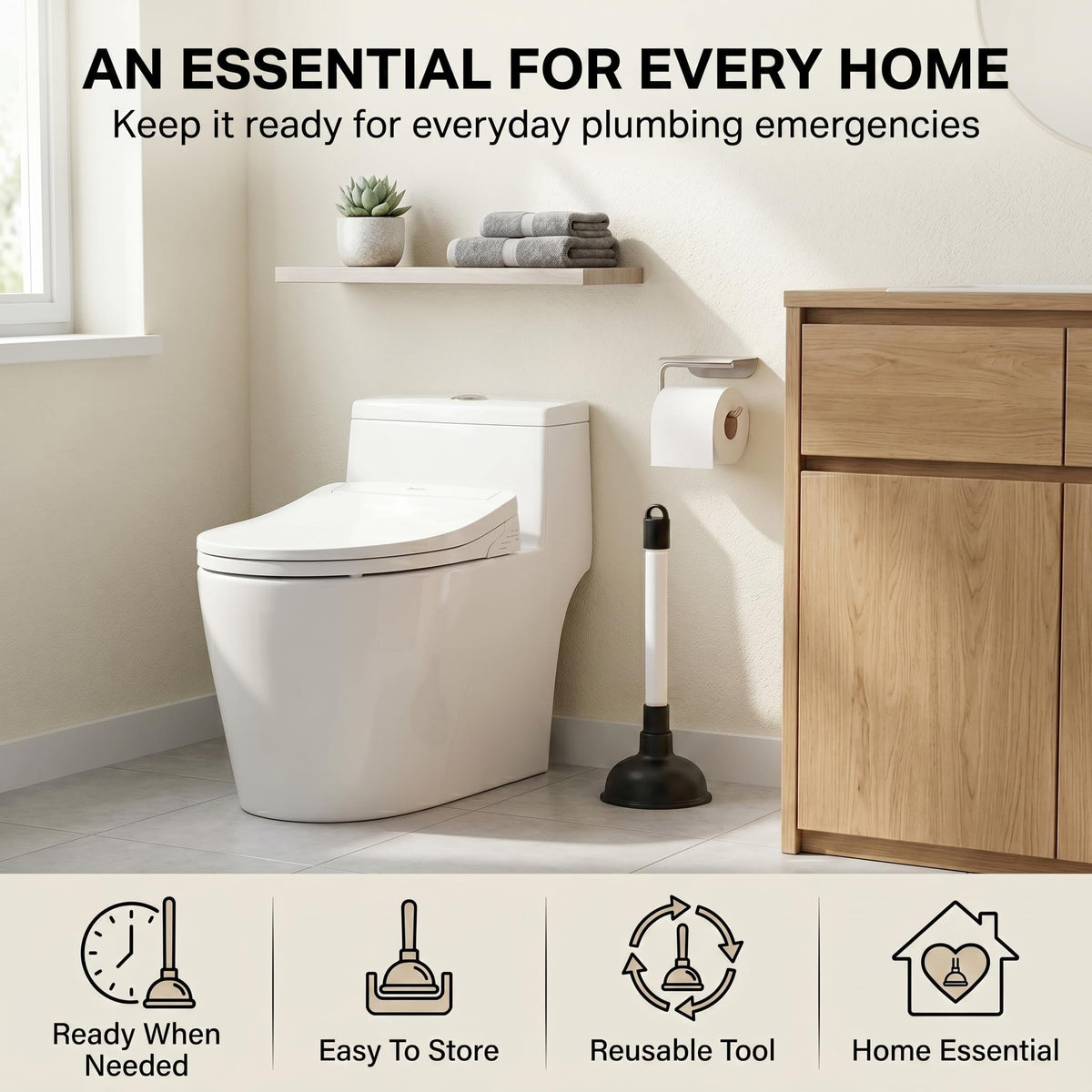 Heavy Duty Drain Unblocker Sink Plunger 9 inch Strong Handle & 4 inch Rubber Cup for Toilet Shower Bathroom Kitchen Drains Powerful Suction Tool Fast - image 2