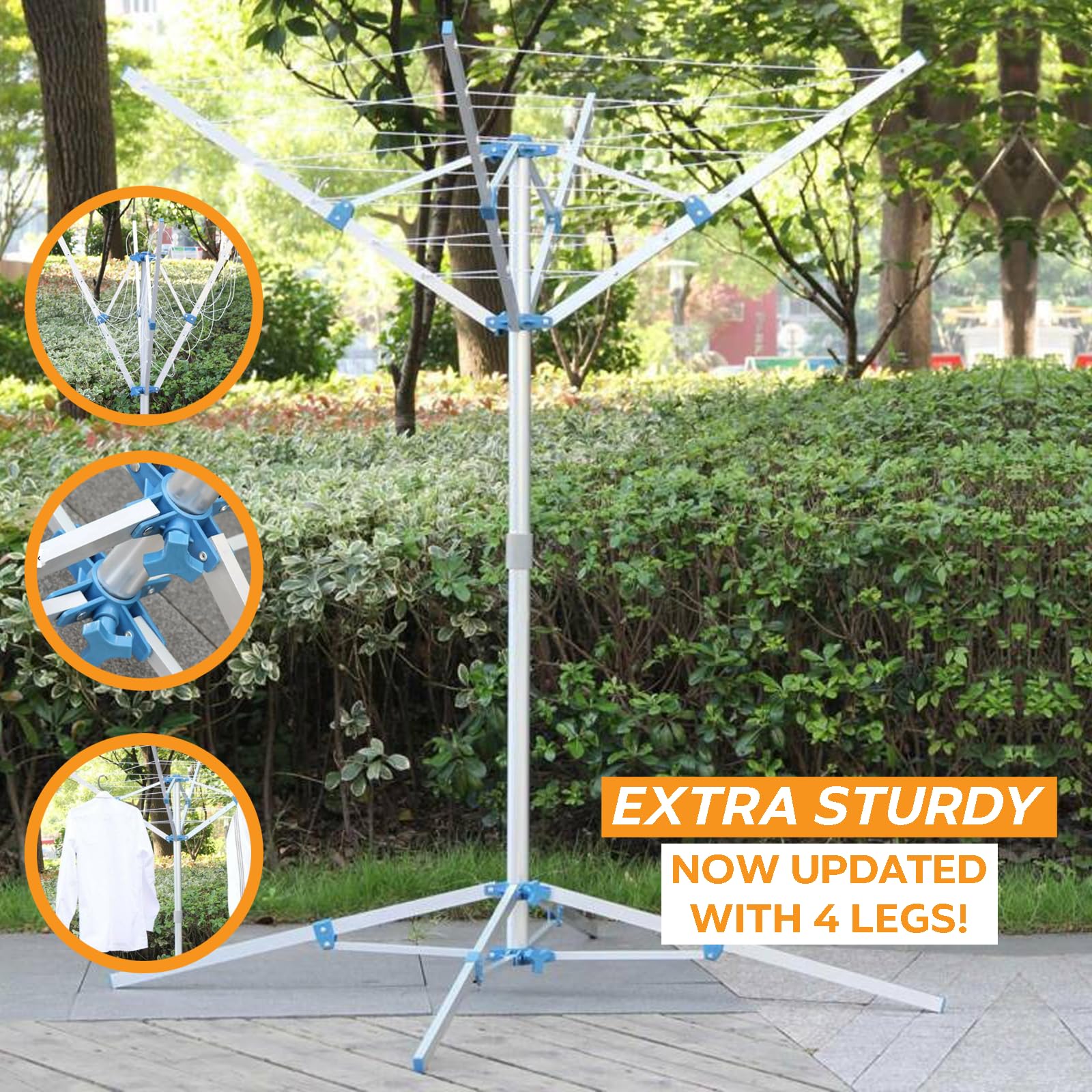 Xtremeauto Portable 4 Arm Rotary Washing Line – Foldable Aluminium Airer