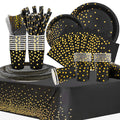 COLANANA Black Gold Party Tableware Set – 81pc Disposable Dinnerware