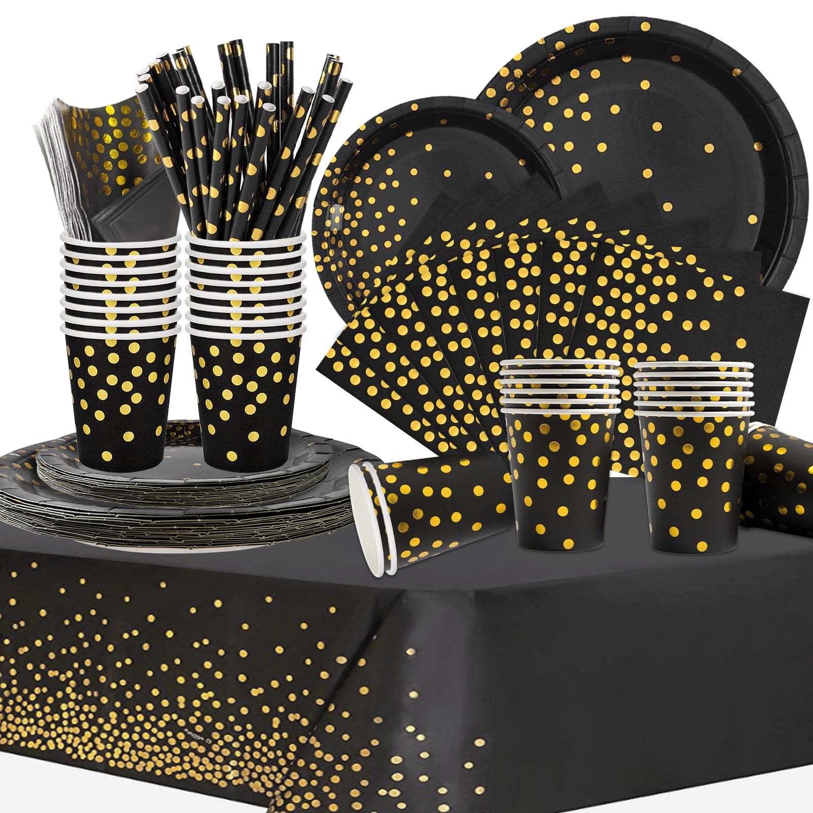 COLANANA Black Gold Party Tableware Set – 81pc Disposable Dinnerware