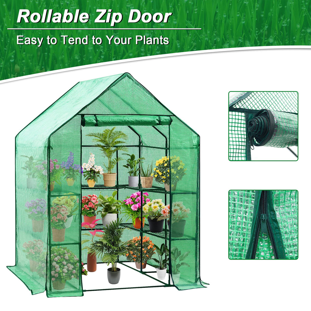 Display4top Portable Outdoor Greenhouse with PE Cover - 143x143x195cm