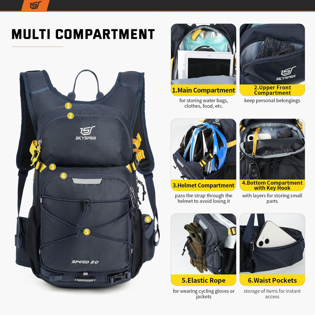 SKYSPER 20L Cycling Backpack | Lightweight Hiking & Biking Rucksack - Navy