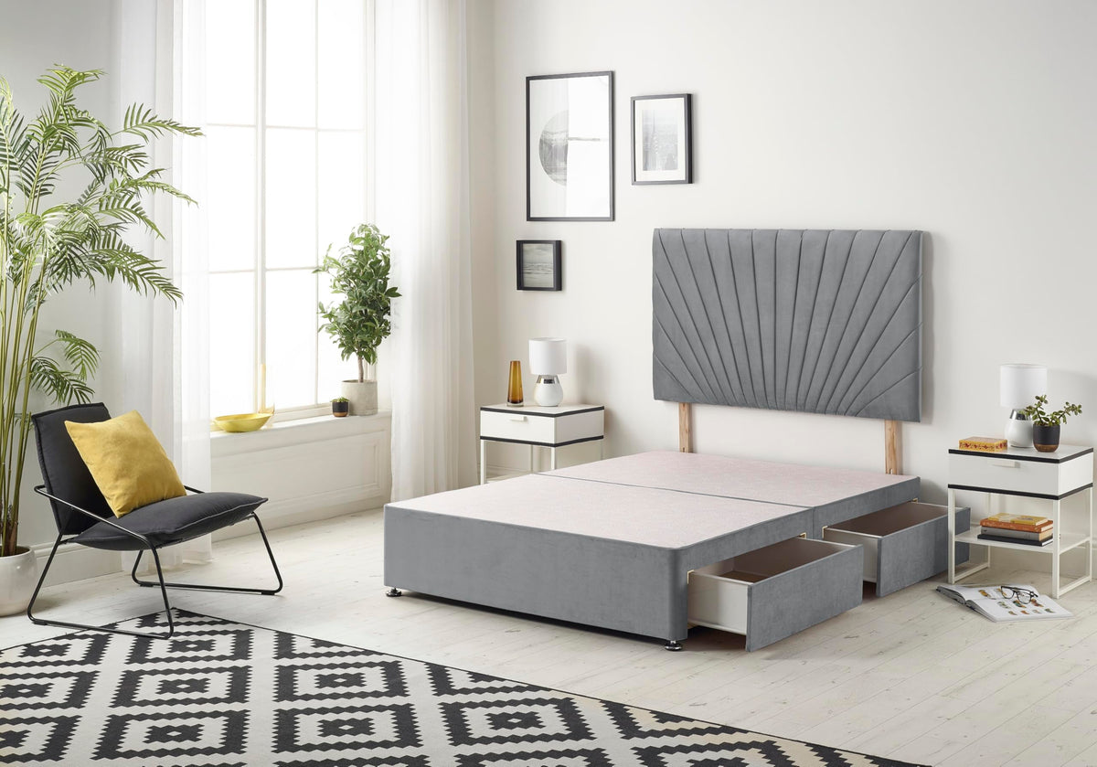 Bed Centre Platinum Charcoal Plush Divan Bed Base With Same Headboard And Storage Drawer-3FT Single, - image 1