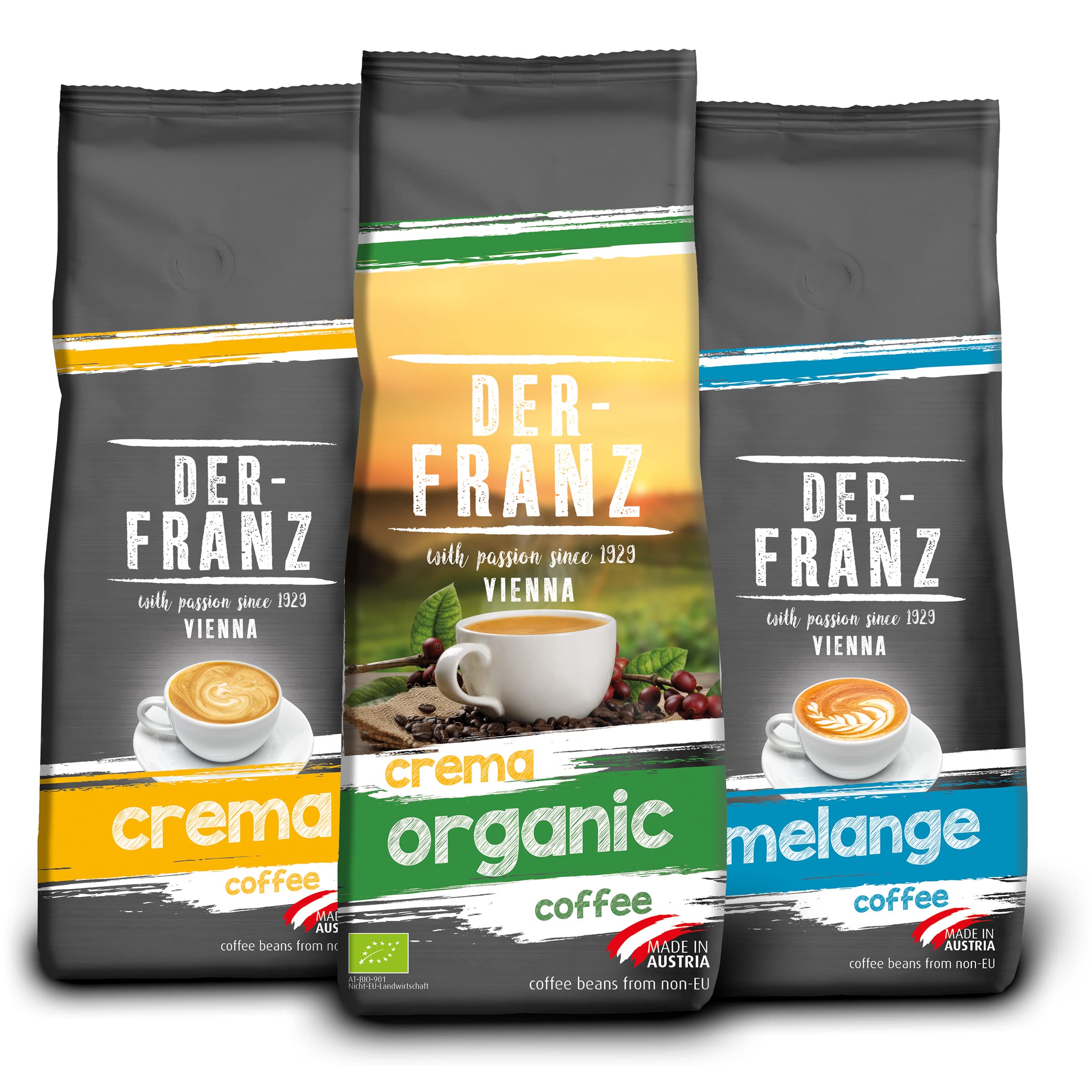 Der-Franz Ground Coffee Variety Pack – Crema, Melange & Organic, 1.5kg