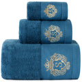 Jolof Store 3-Piece Cotton Bath Towel Set – Luxury Embroidered Blue