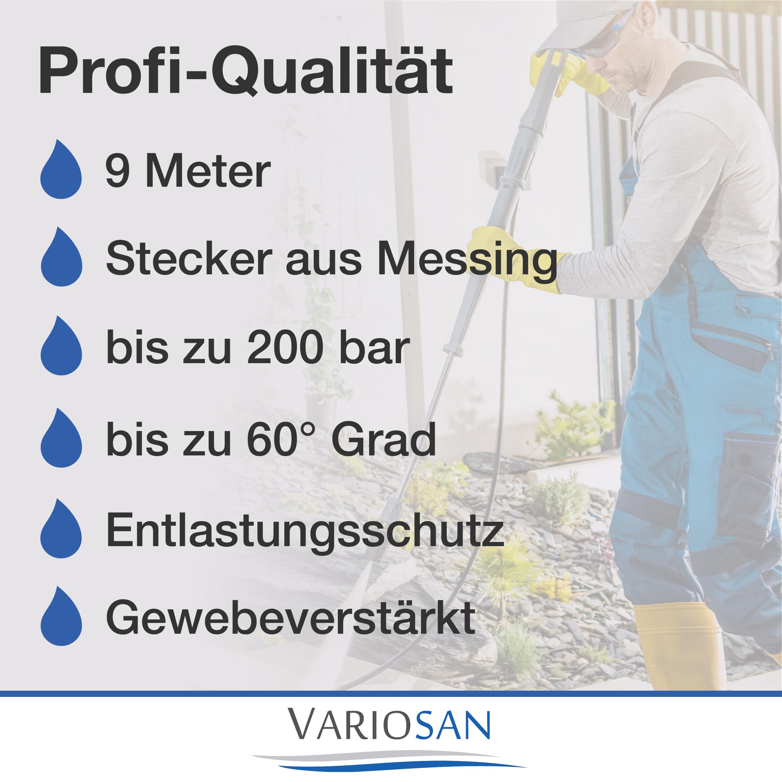 VARIOSAN 9m High Pressure Hose for Kärcher K2-K7 | 200 Bar Quick Connect