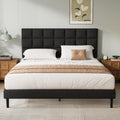 Single Upholstered Platform Bed Frame – Black Linen