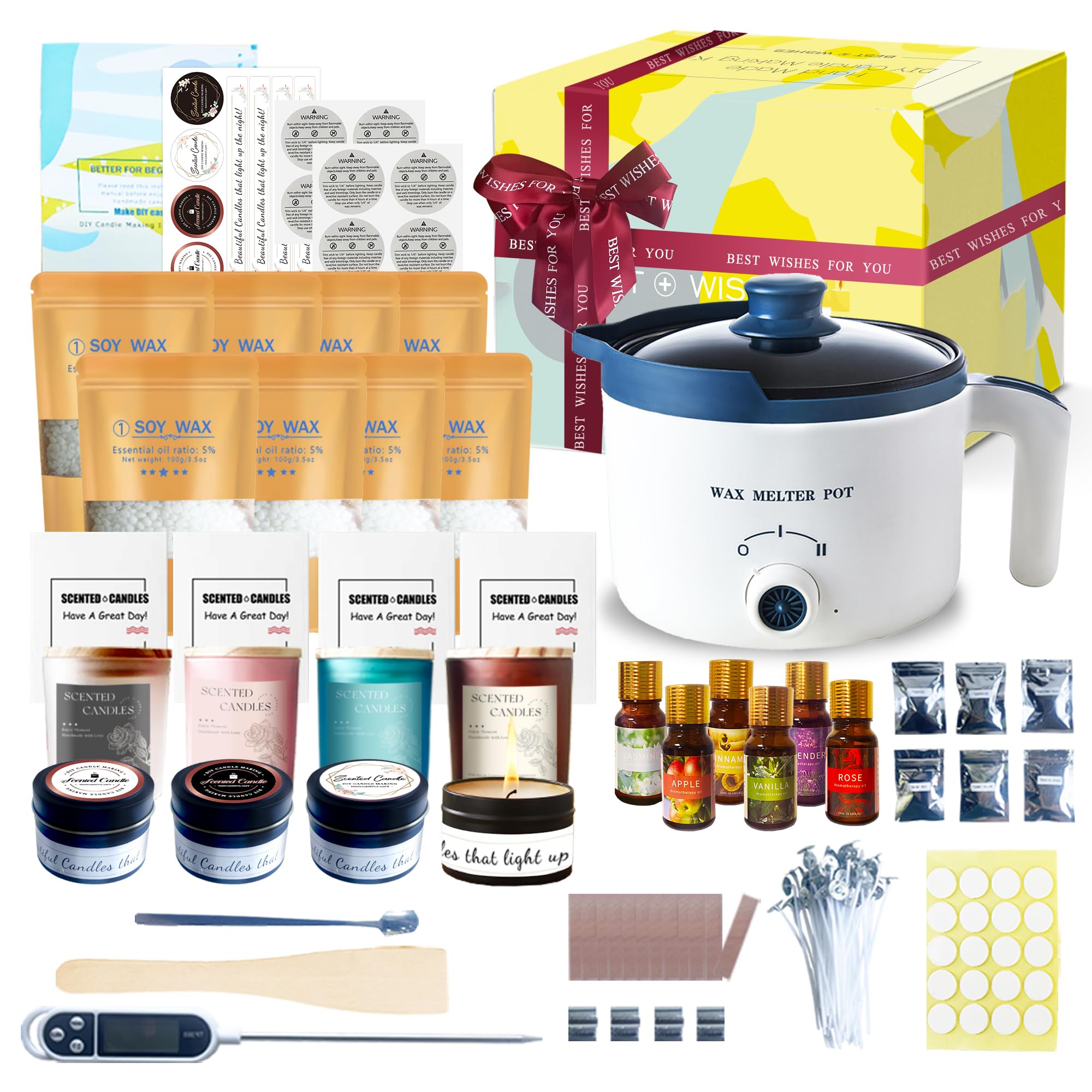 Ksedcon Candle Making Kit with Electric Wax Melting Pot and Soy Wax