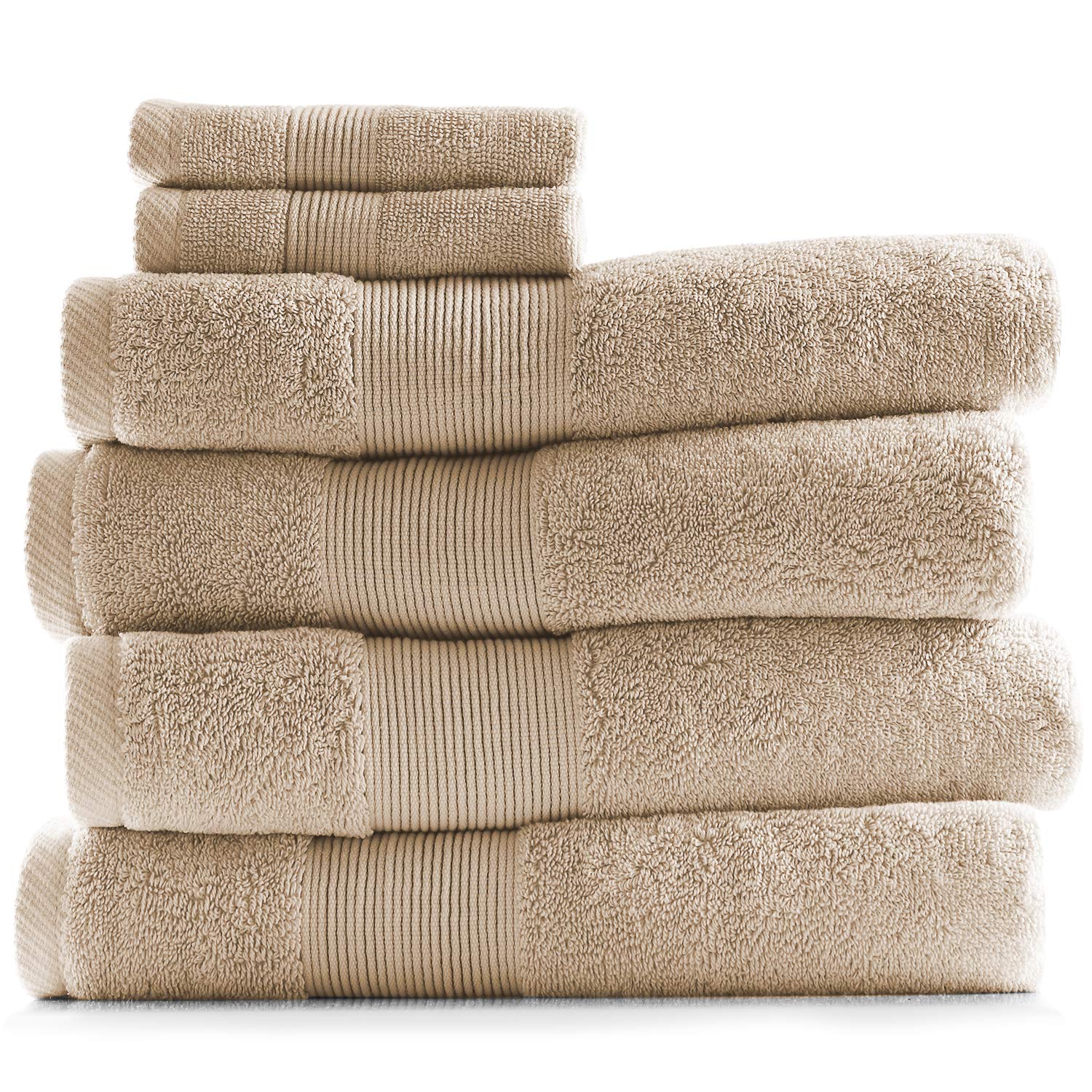 Hearth & Harbor 6-Piece Cotton Bath Towel Set | 700 GSM Ultra Soft - Cream