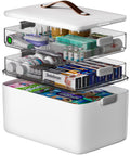 CTIME Extra Large Medicine Storage Box - 3-Tier Medication Organizer with Portable Leather Handle