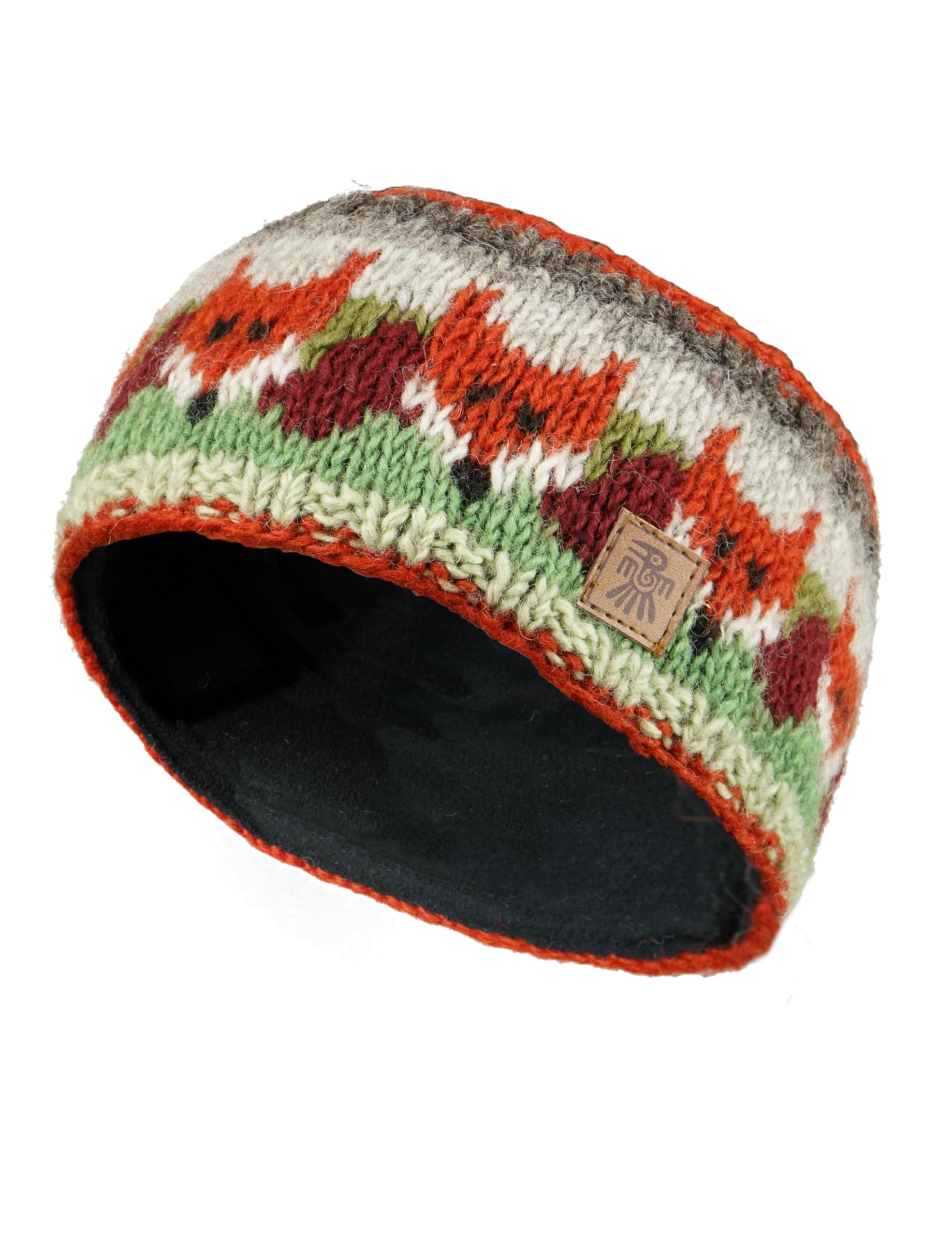 Pachamama Wool Ear Warmer Headband | Fleece Lined Fox Pattern