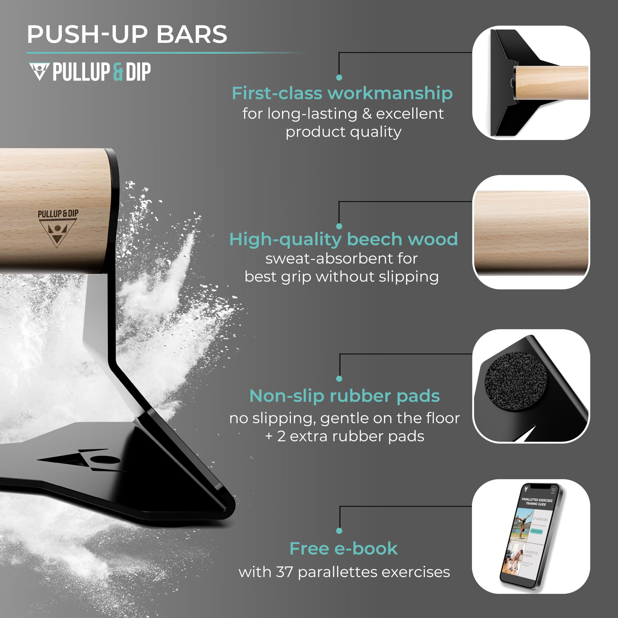 PULLUP & DIP Parallettes - Ergonomic Wooden Push Up Handles for Calisthenics
