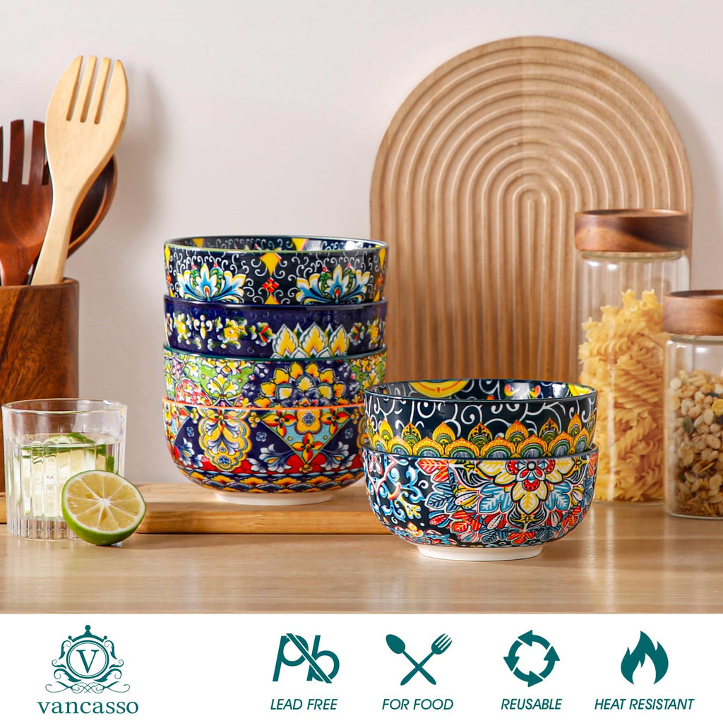 vancasso SIMI 28 oz Ceramic Cereal Bowls – Set of 6 Boho Soup Bowls