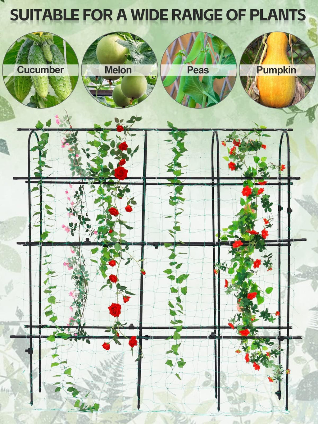 Kalolary 6x6ft Garden Cucumber Trellis – U-Frame Rustproof Metal Plant Support
