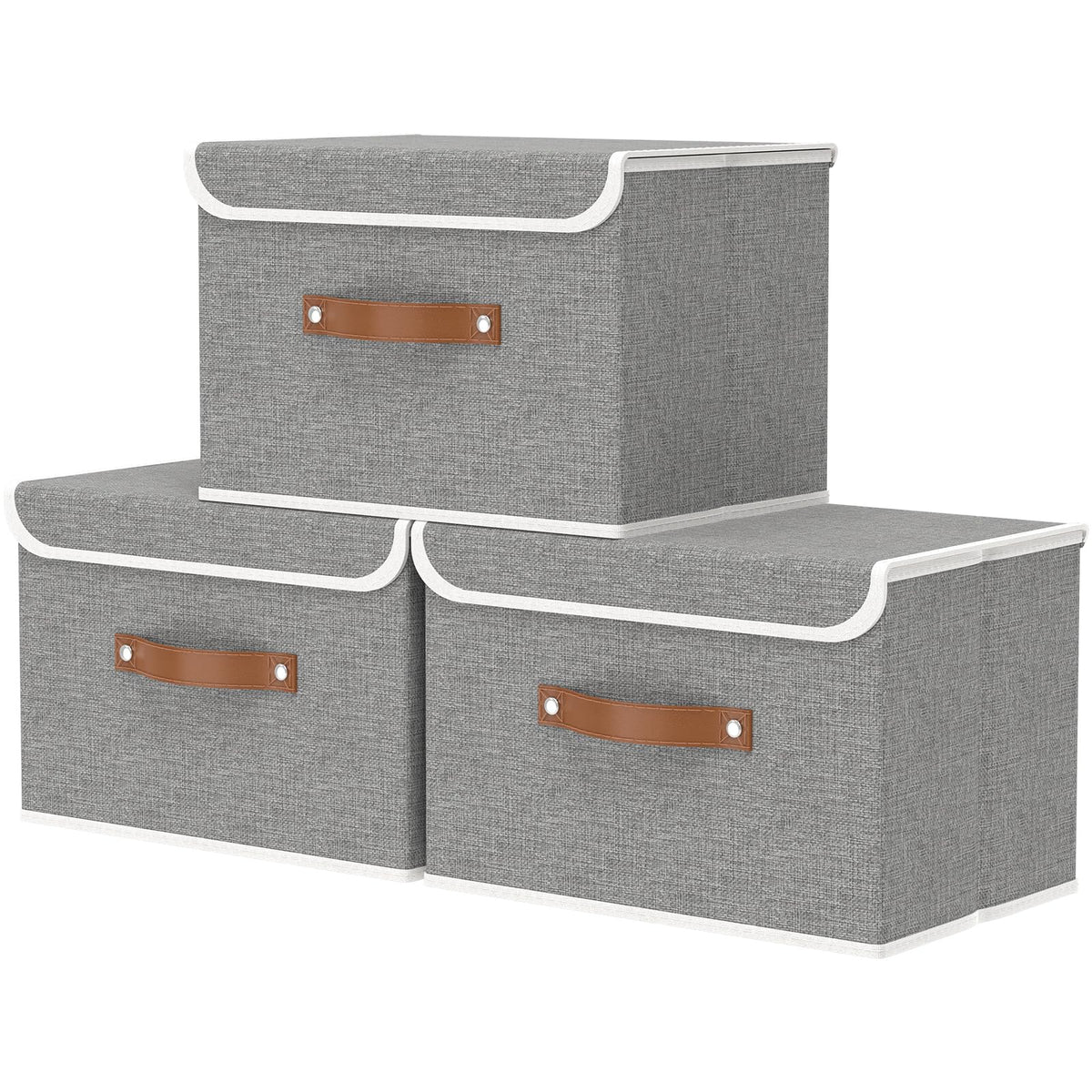 OUTBROS Storage Boxes with Lids 3 Pack, Bins 45x30x30 cm, Grey - image 1