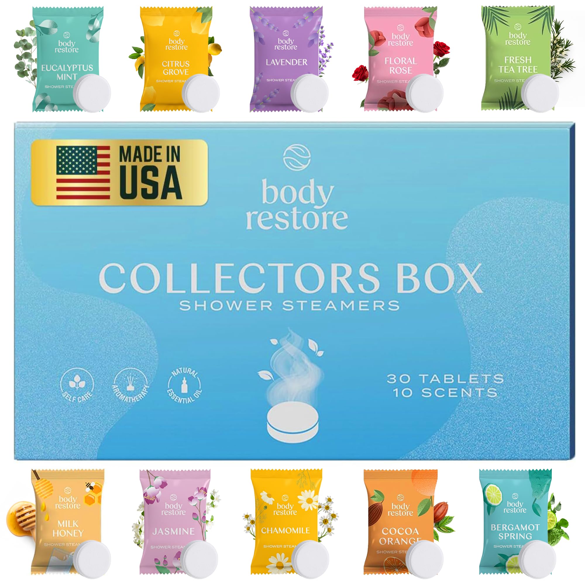Body Restore Shower Steamers Aromatherapy 30 Pack – Essential Oil Set
