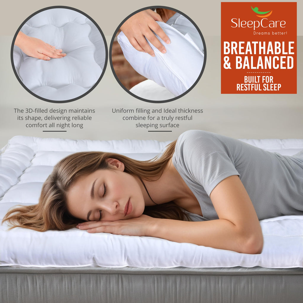 SleepCare Double Mattress Topper – Thick Quilted Breathable Microfiber