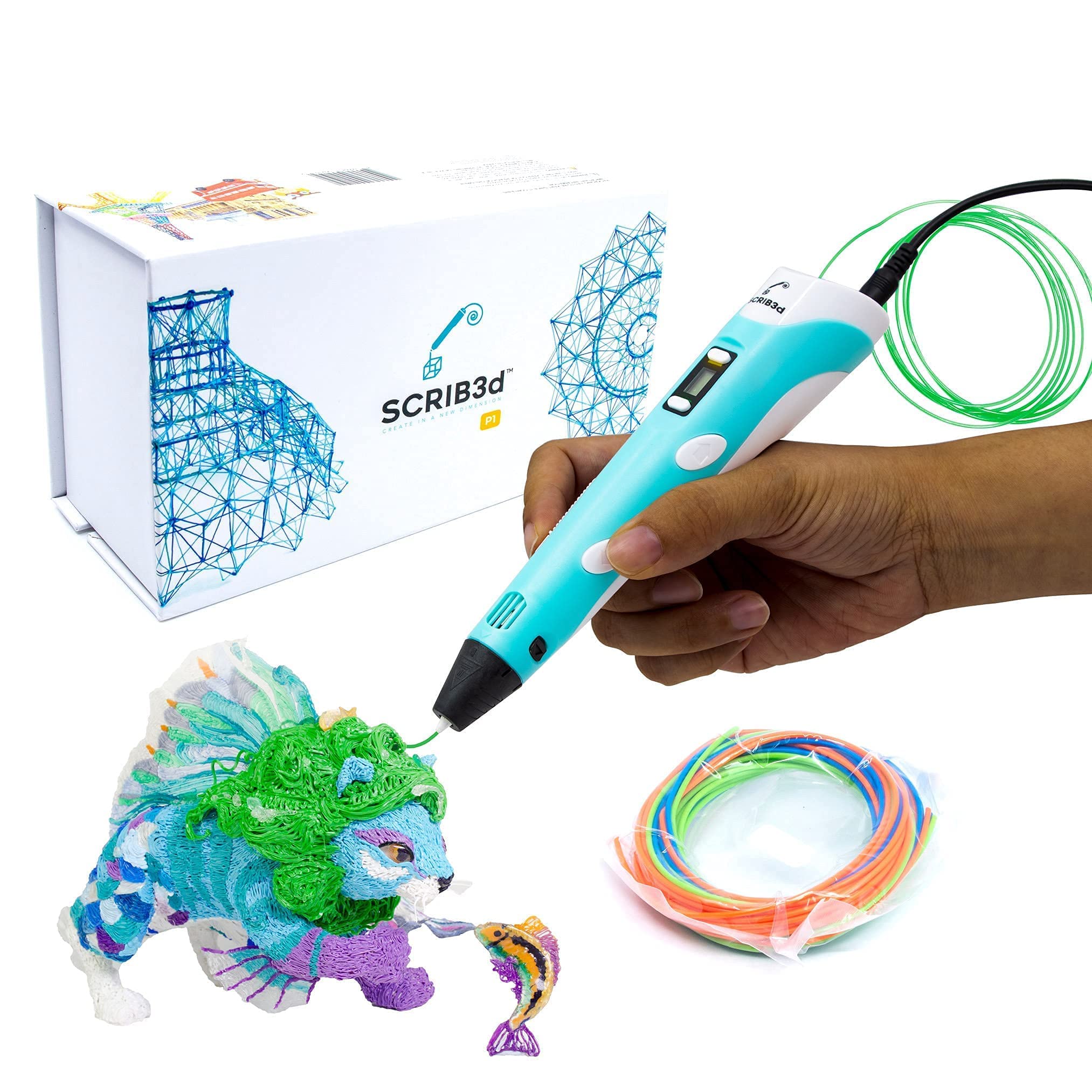 SCRIB3D P1 3D Printing Pen Kit with LCD Display and 3 PLA Filaments