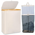 iEGrow 150L Double Laundry Basket with Lid and Bamboo Handles – Beige