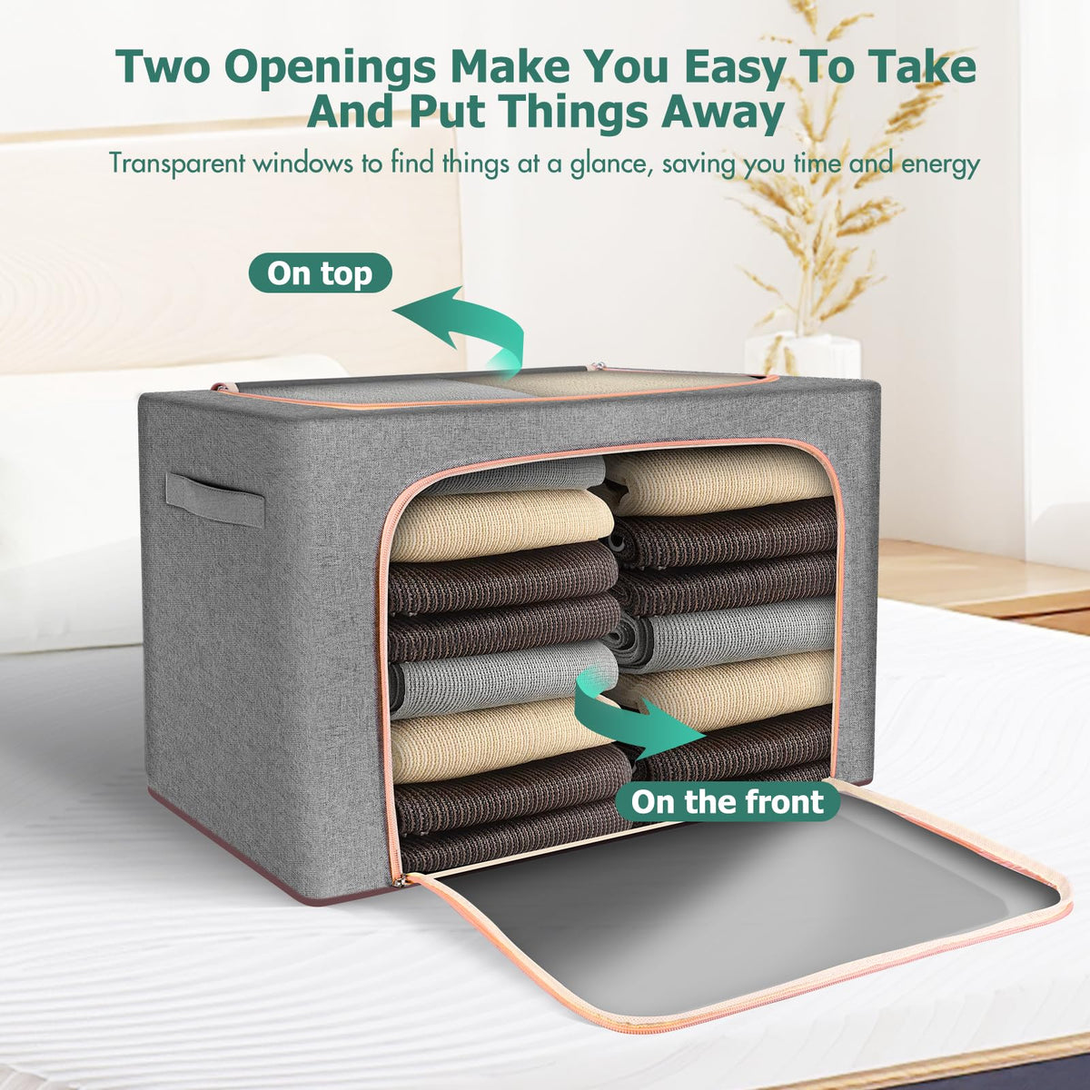 Clothes Storage Bag - 2 Pack 66L Large Capacity Solution Organizer Foldable for Moving House With Reinforced Handle Thick Oxford Fabric Clear Window