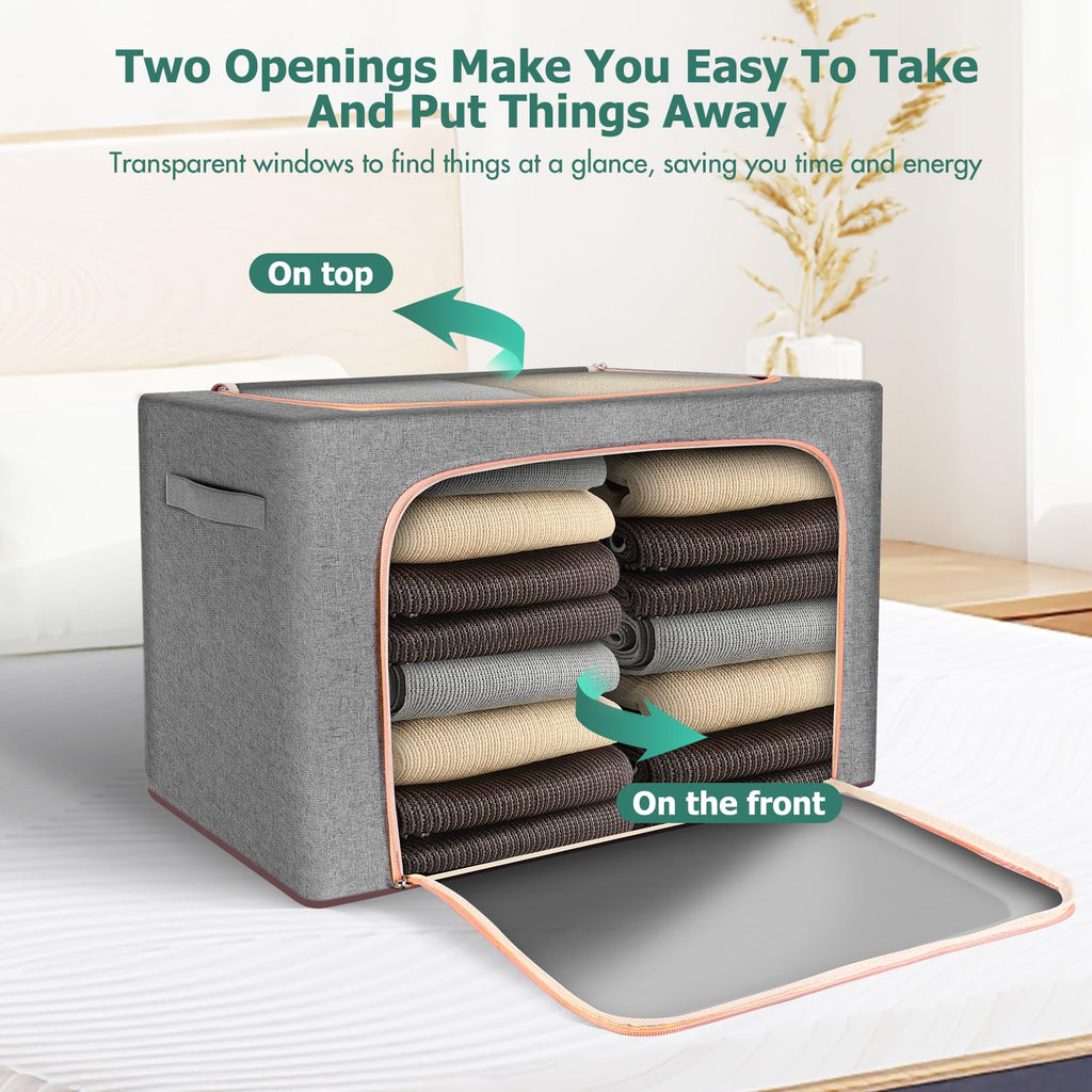 3 Pack Clothes Storage Bags - 24L Large Capacity Clothing & Wardrobe Storage Bags with Double Opening Zip and Lid