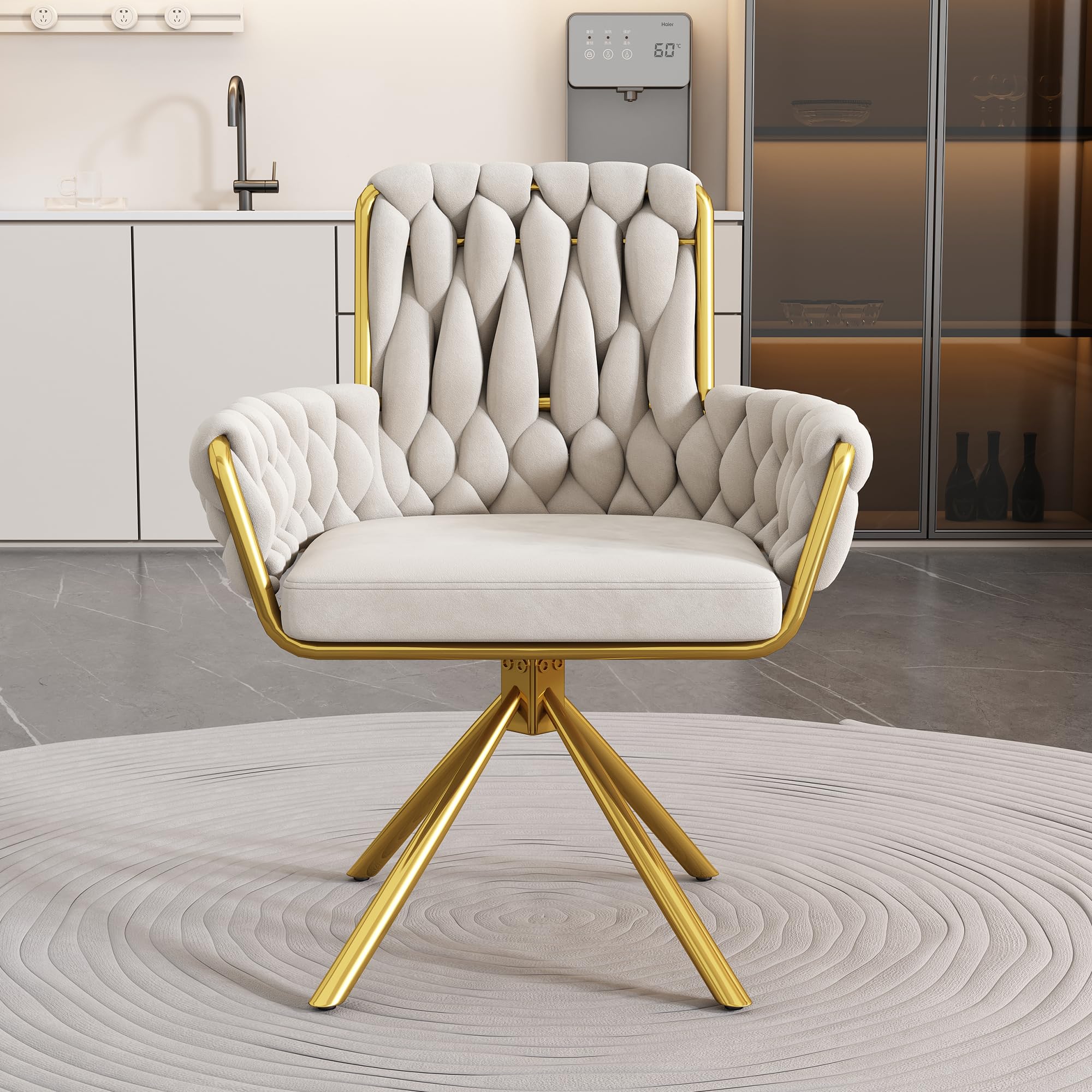 Merax Modern Velvet Swivel Dining Chair | Upholstered Armchair, Beige