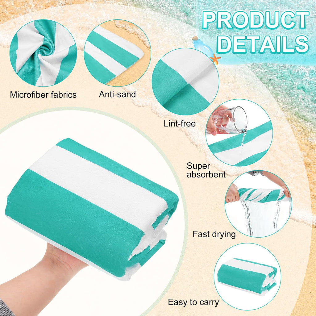 M METERXITY 4-Pack Large Stripe Beach Towels 30x60in Turquoise - image 2