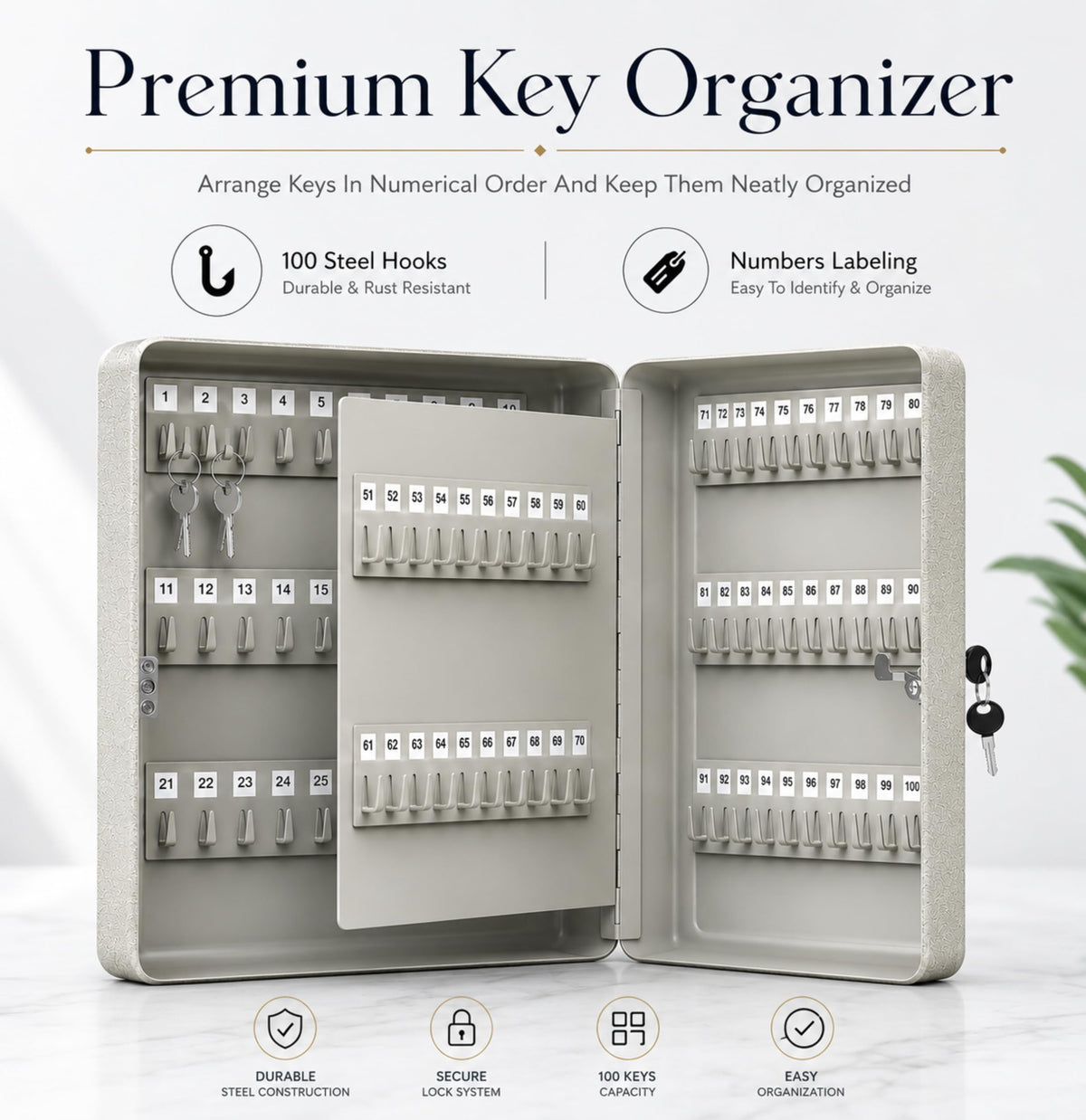 Landlord Direct Supplies LDS® Large Key Cabinet Wall Mounted 100 Keys Key Box Includes 100 Indexing Numbers & Mounting Harware