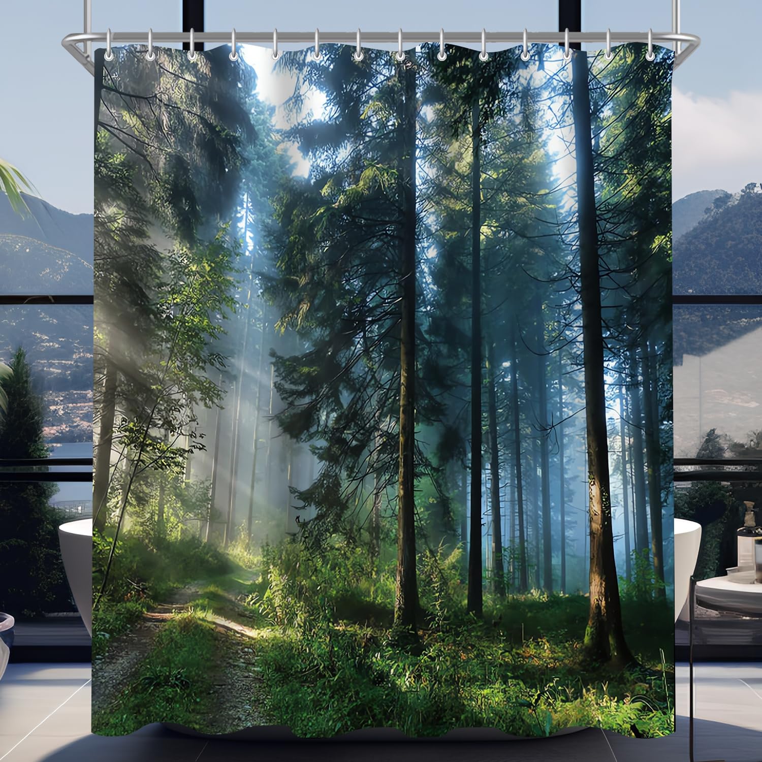 Jolof Store Forest Jungle Shower Curtain – Anti-Mould Polyester, 160x160cm