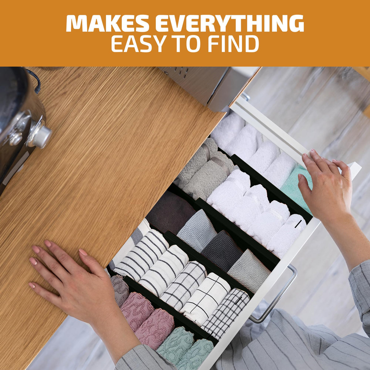 4 Pack Drawer Dividers Bamboo 2.6" High, 16-22" Adjustable Drawer Organizers for Clothes - image 2