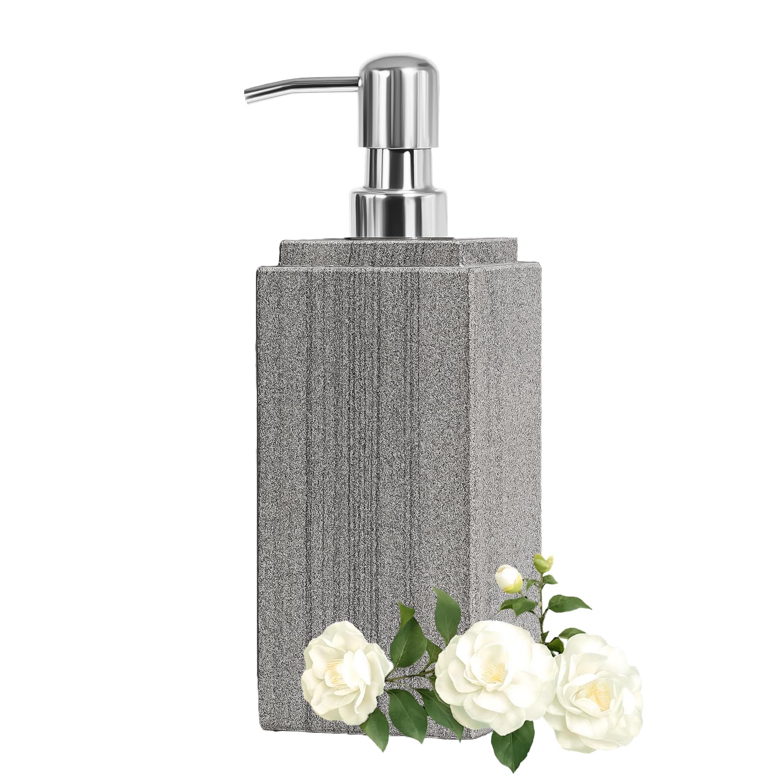HKDZ Natural Marble Soap Dispenser – 250ML Square Lotion Pump for Bathroom
