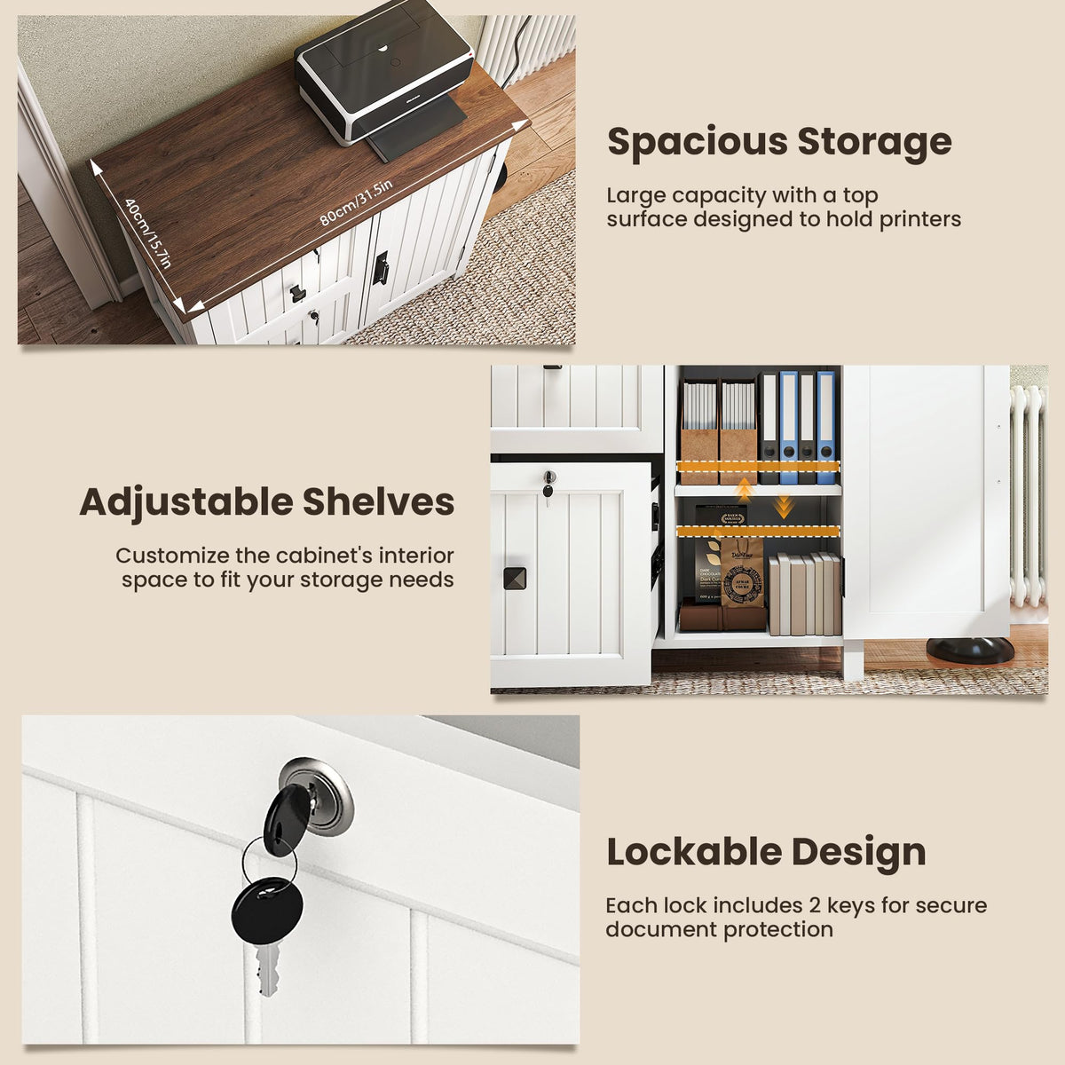 Pamapic File Cabinet, Wooden Filing Cabinet with 2 Lockable Drawers, Under Desk drawers for Letter/A4 Size - image 3