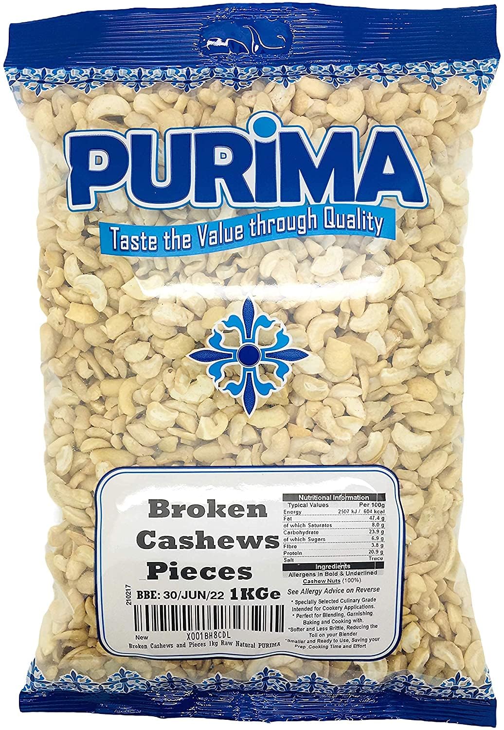 Purima Raw Broken Cashew Nuts 1kg – Premium Cashew Pieces for Baking