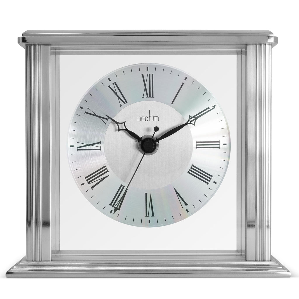 Acctim Hamilton Mantel Clock – Silver Polished Metal with Roman Numerals