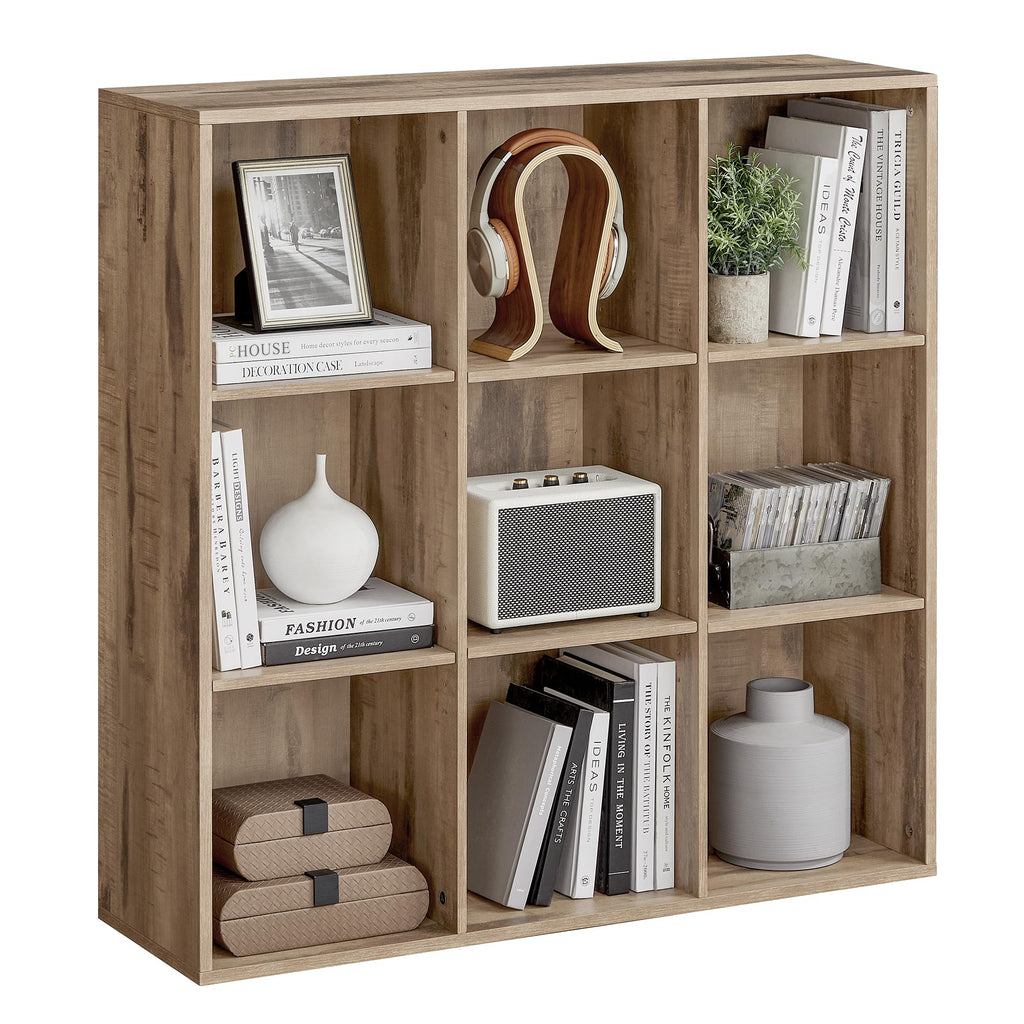VASAGLE 9-Cube Bookcase – Minimalist Storage Shelf in Camel Brown