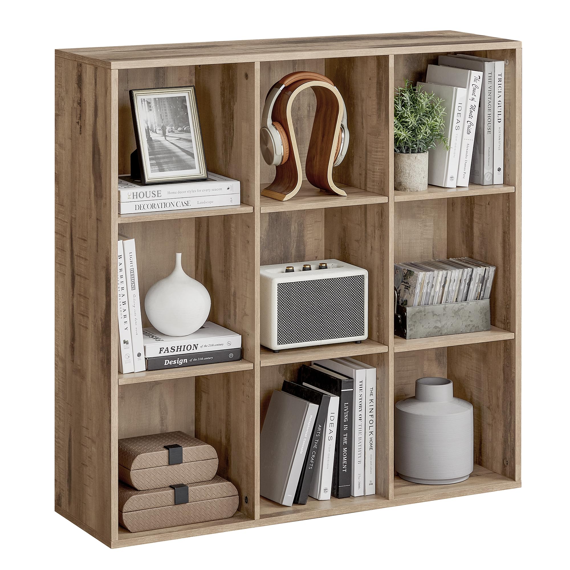 VASAGLE 9-Cube Bookcase – Minimalist Storage Shelf in Camel Brown