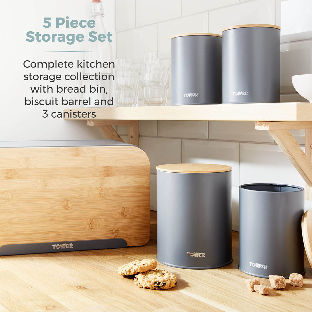 Tower Scandi 5 Piece Kitchen Storage Set with Bamboo Lids – Grey