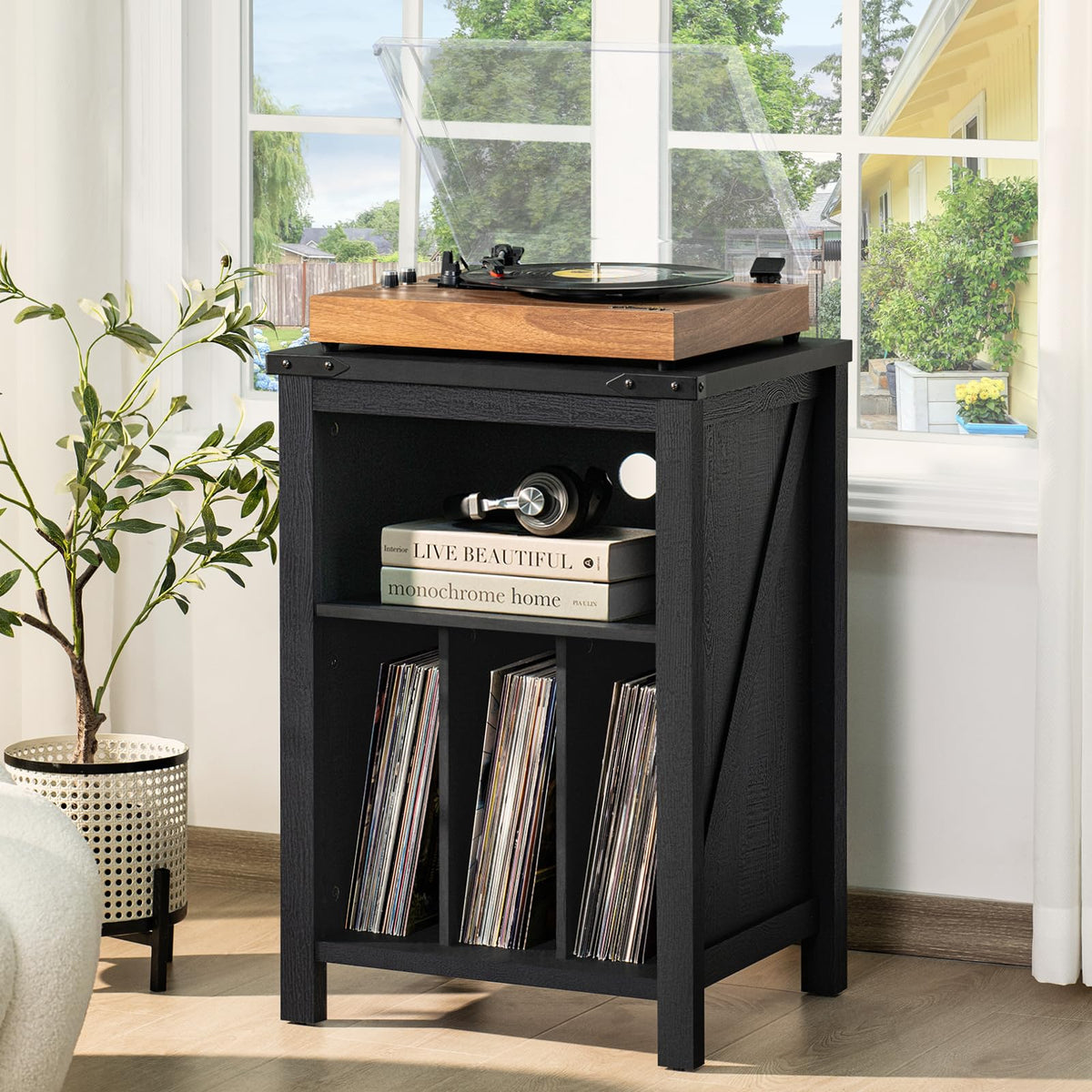LELELINKY Record Player Stand with Vinyl Record Storage,Black - image 4