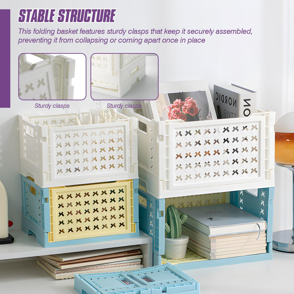 Spesh 2 Pcs Collapsible Crates Storage Boxes Plastic Foldable Crates Stackable Folding Storage Baskets for Home Kitchen OfficeWhite, 30x22x18cm - image 4