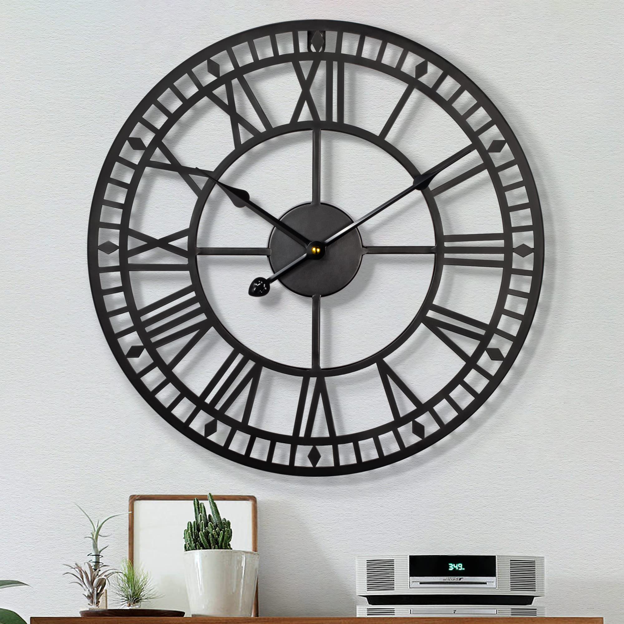HAITANG Large Metal Wall Clock – 60cm Silent Retro Roman Numerals