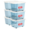 Cetomo 55L Plastic Storage Boxes with Wheels | Clear Stackable Bins, 6-Pack